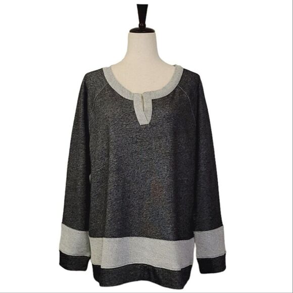 Jones New York Sport Heathered Black Split Neck   Sweatshirt Size XL - Picture 1 of 9